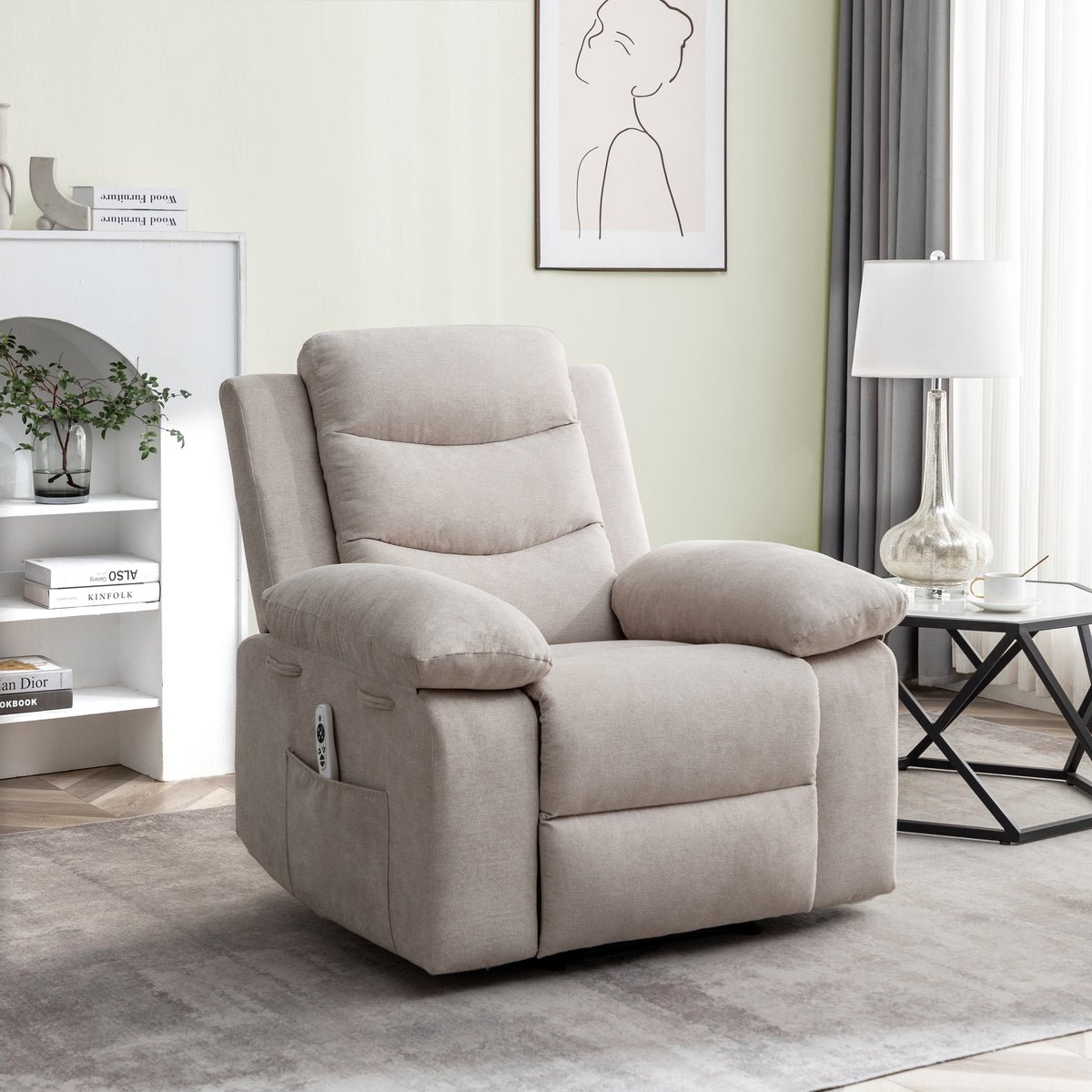 Power Recliner Chair with Adjustable Massage Function - Velvet Electric Armchair With Heating System &amp; Side Pockets