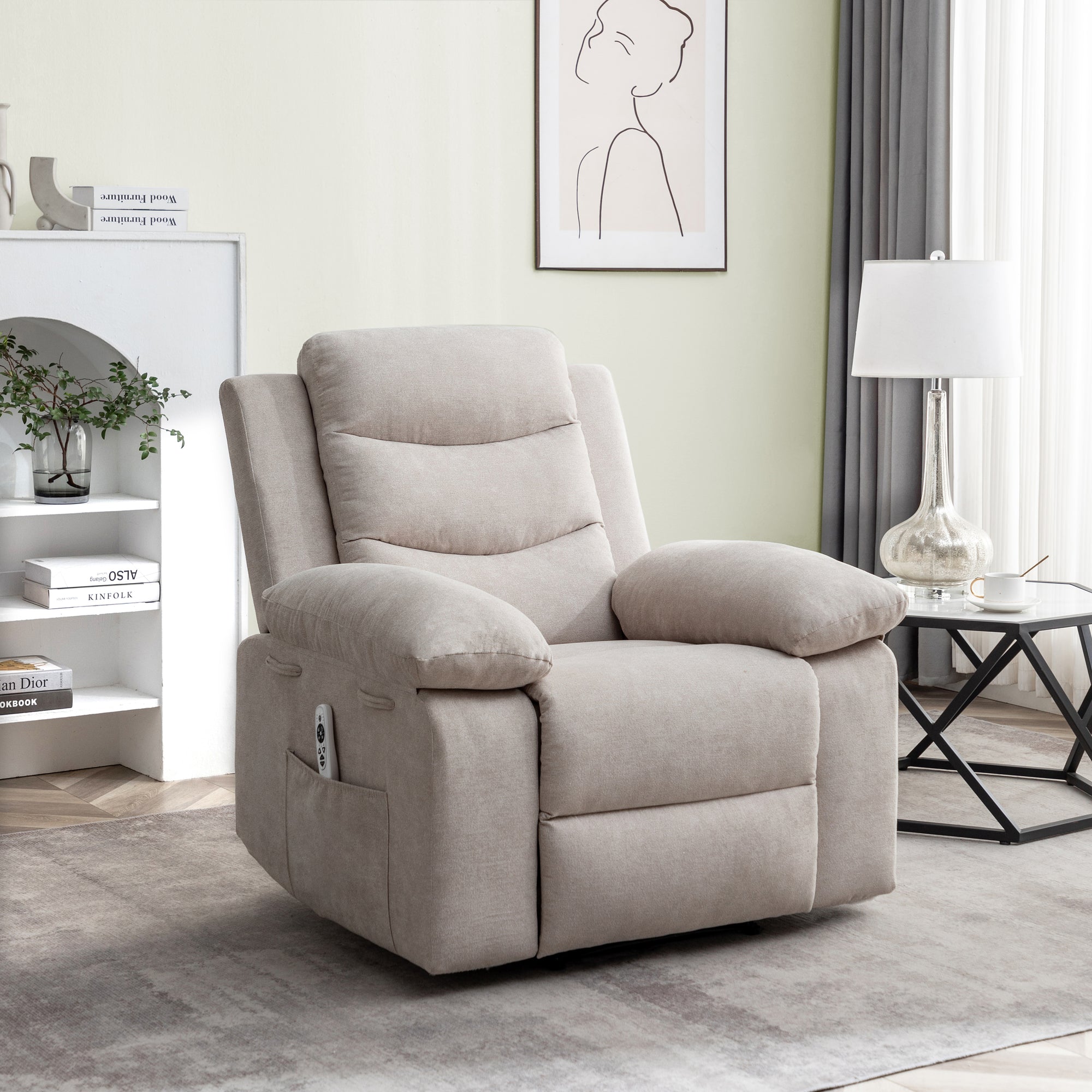 Power Recliner Chair with Adjustable Massage Function - Velvet Electric Armchair With Heating System & Side Pockets