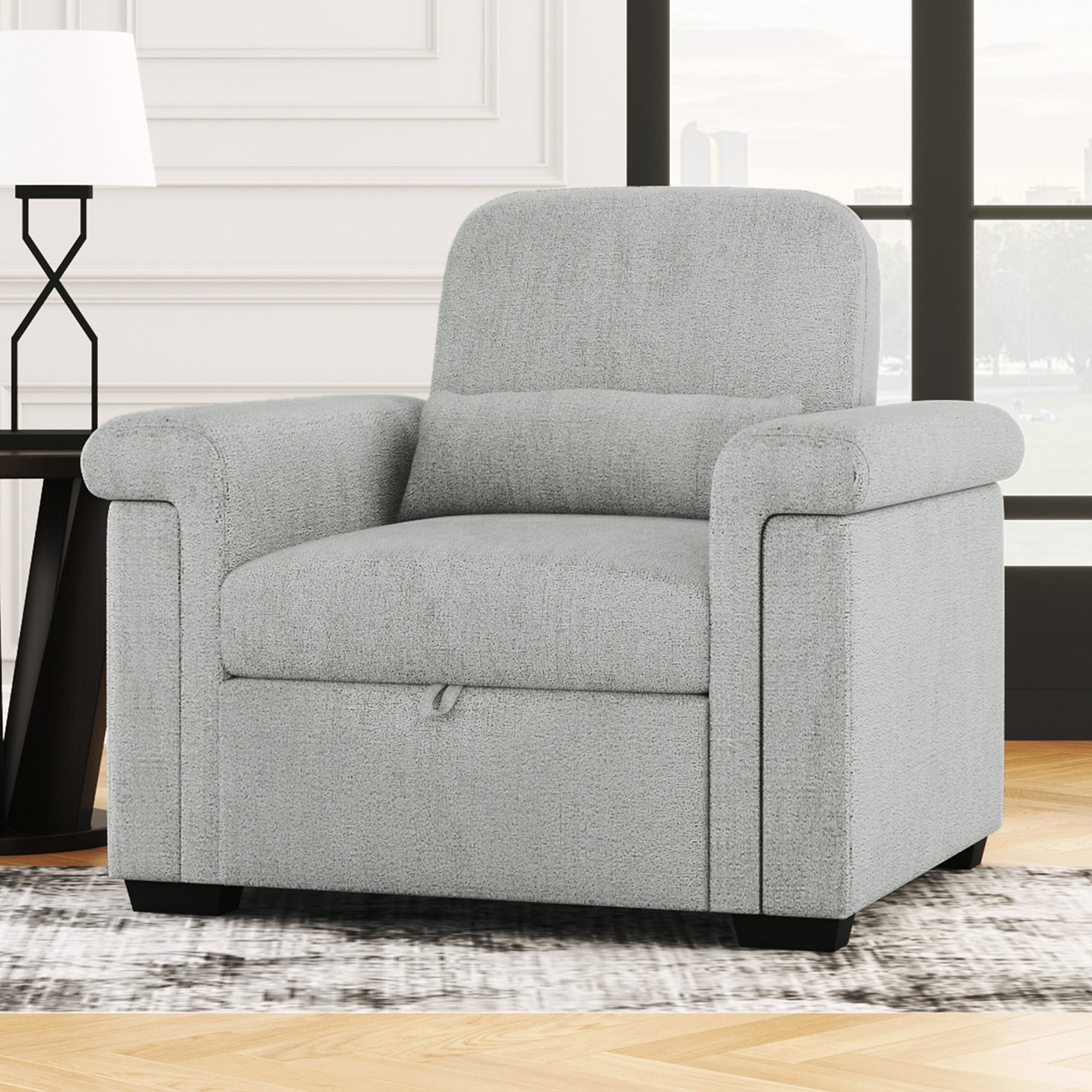 Gray 3-in-1 Convertible Sleeper Chair with Pillow & Adjust Backrest