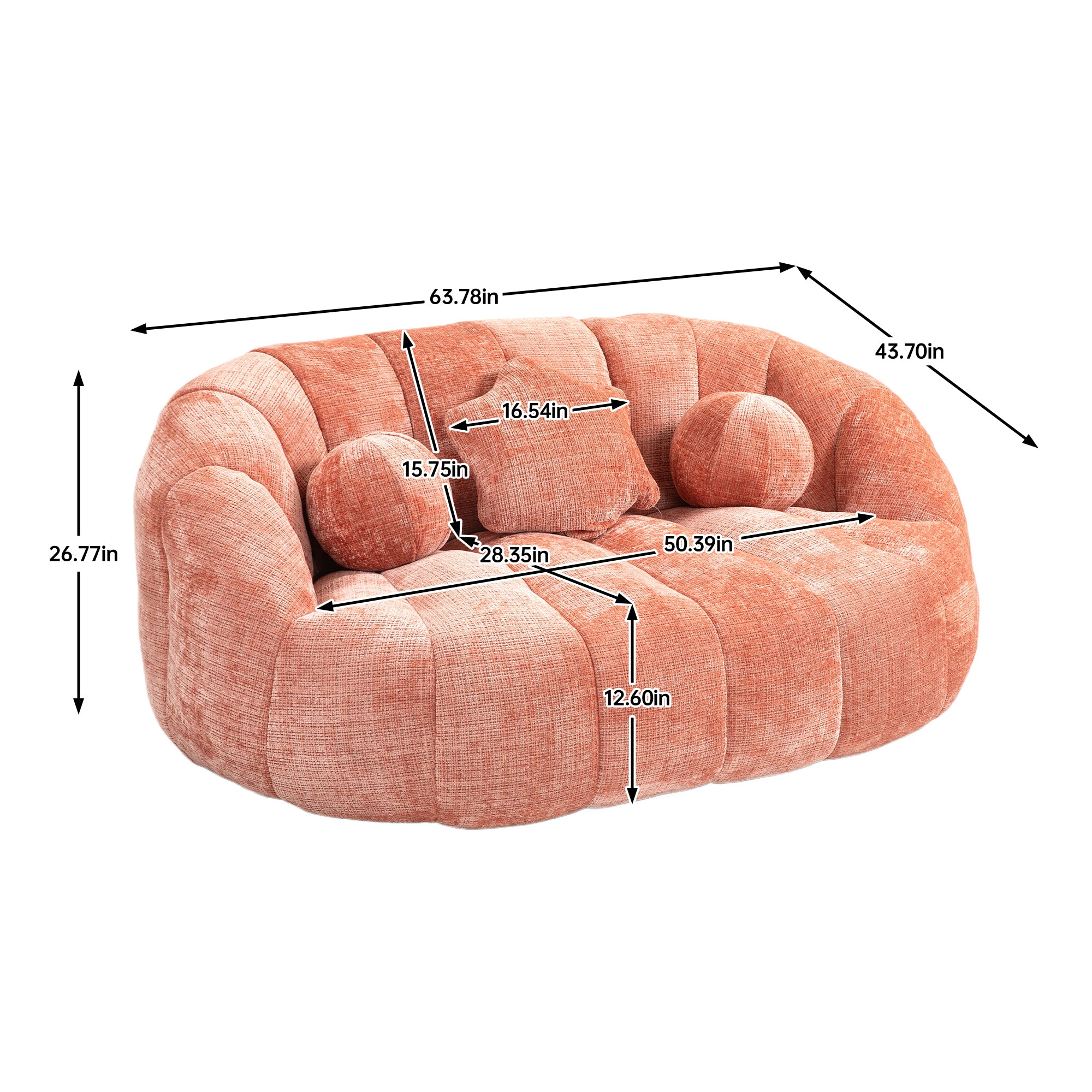 Pink Chenille Bean Shape 2-Seater Lazy Sofa