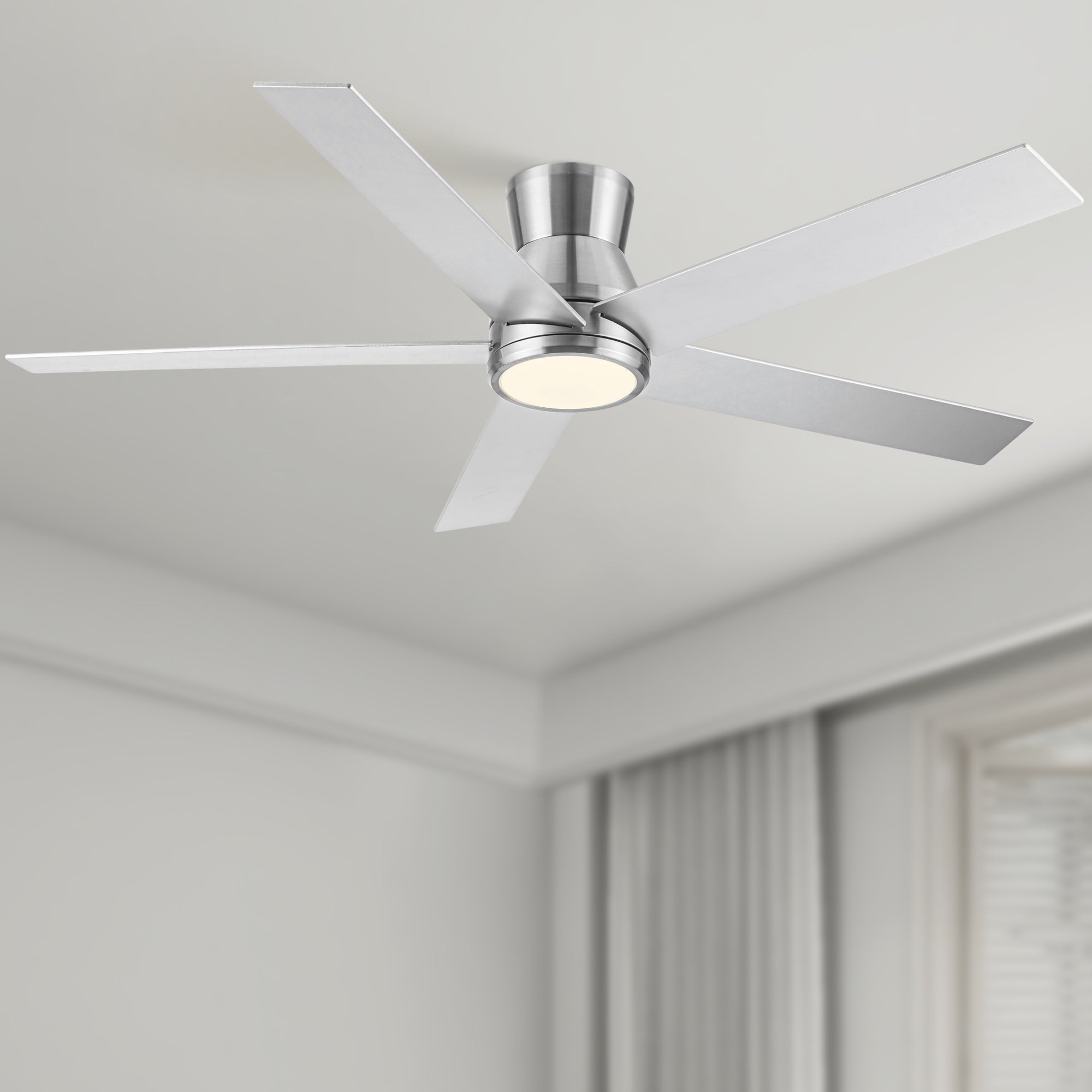 52" Modern Sleek Brushed Nickel Ceiling Fan With Light