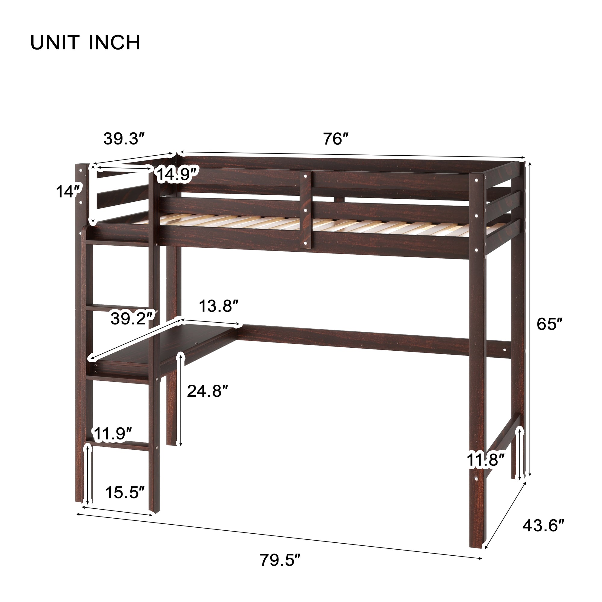 Espresso Twin Loft Bed with Built-in Desk