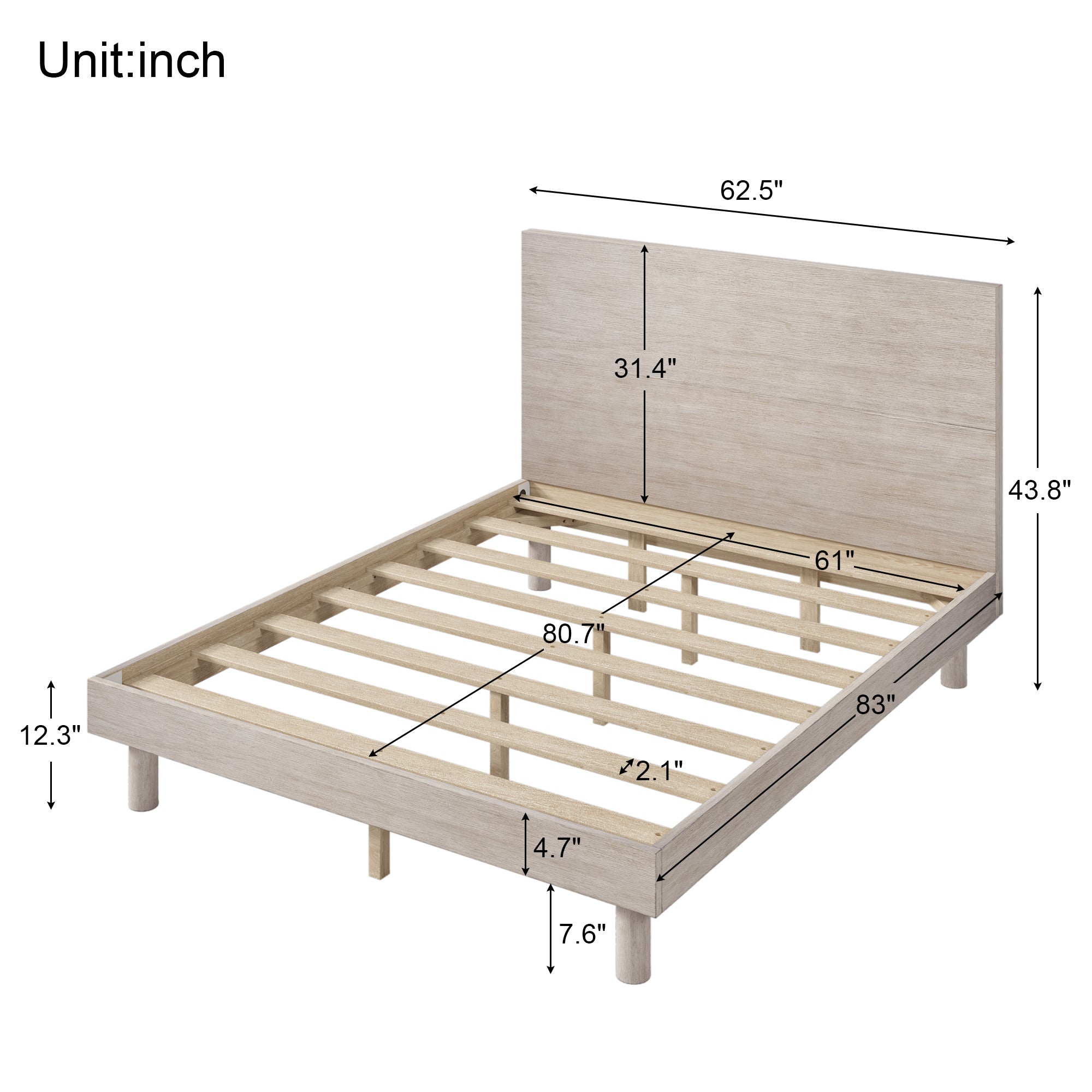 Queen Panel Bed with Stone Gray Wood Grain Finish