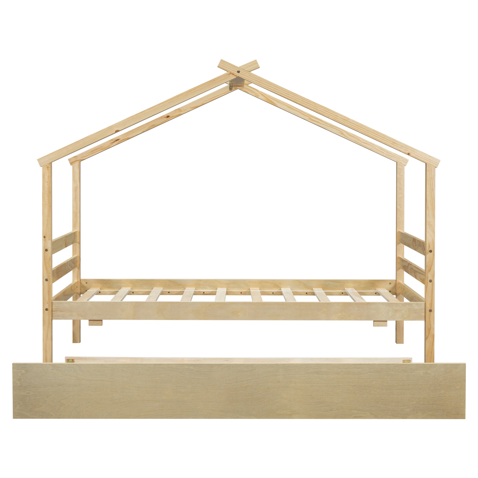 Natural Finish Twin House-Shaped Bed with Trundle