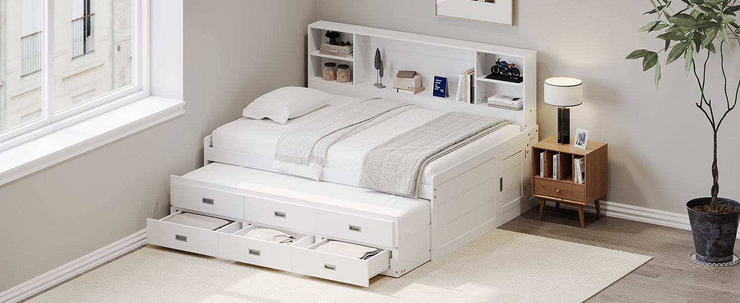 Twin Daybed with Trundle & Storage In White