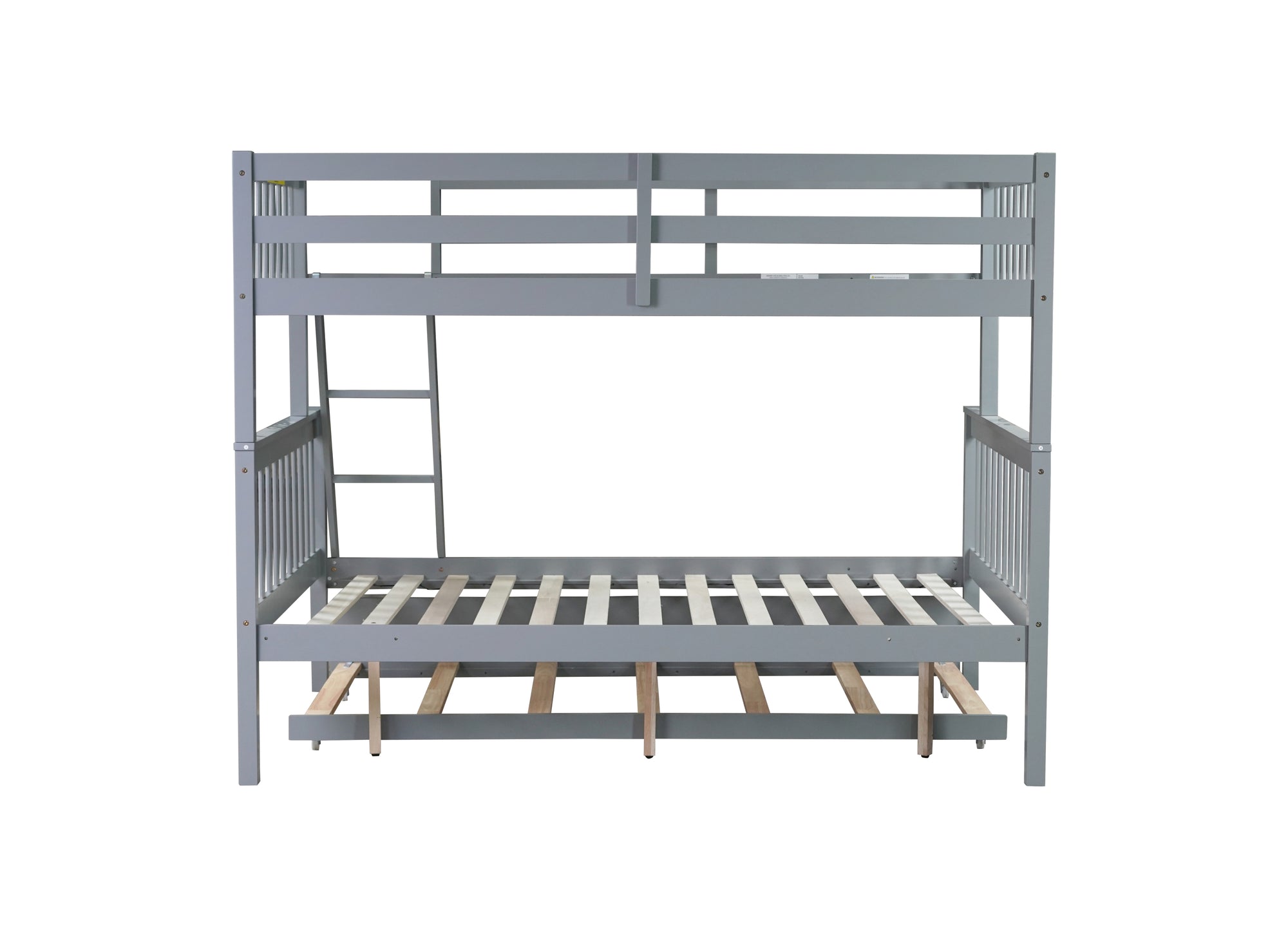 Convertible Gray Twin Over Full Rubber Wood Bunk Bed with Trundle