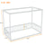 Twin Size White Canopy Frame Floor Bed with Fence and Guardrails