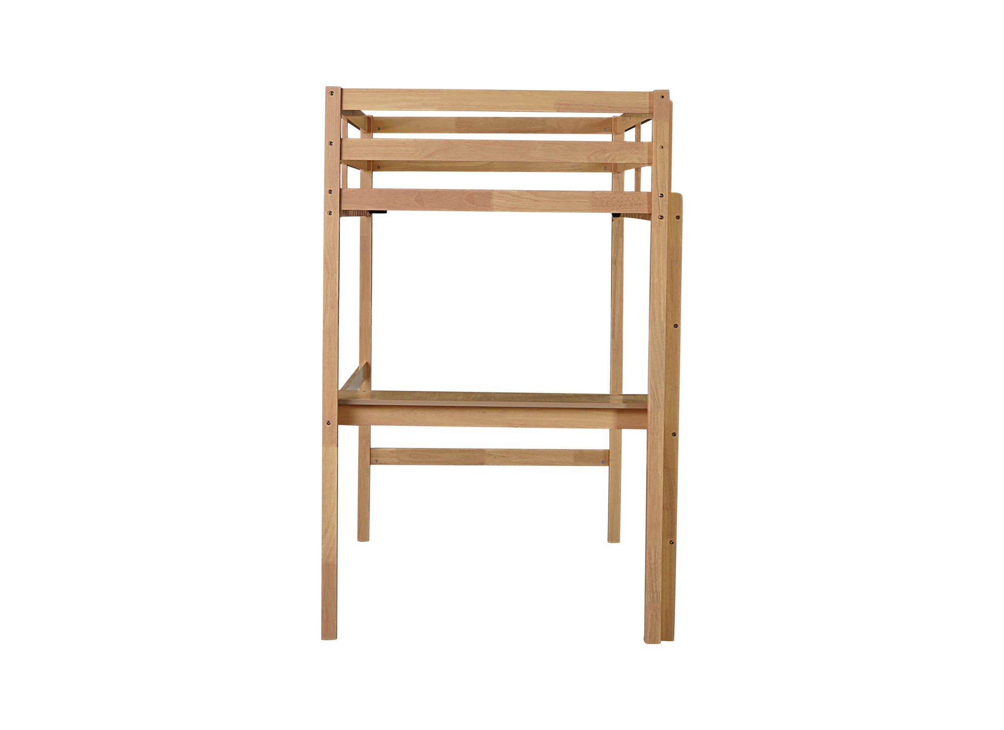 White Oak Twin High Loft Bed with Desk, Rubber Wood Frame