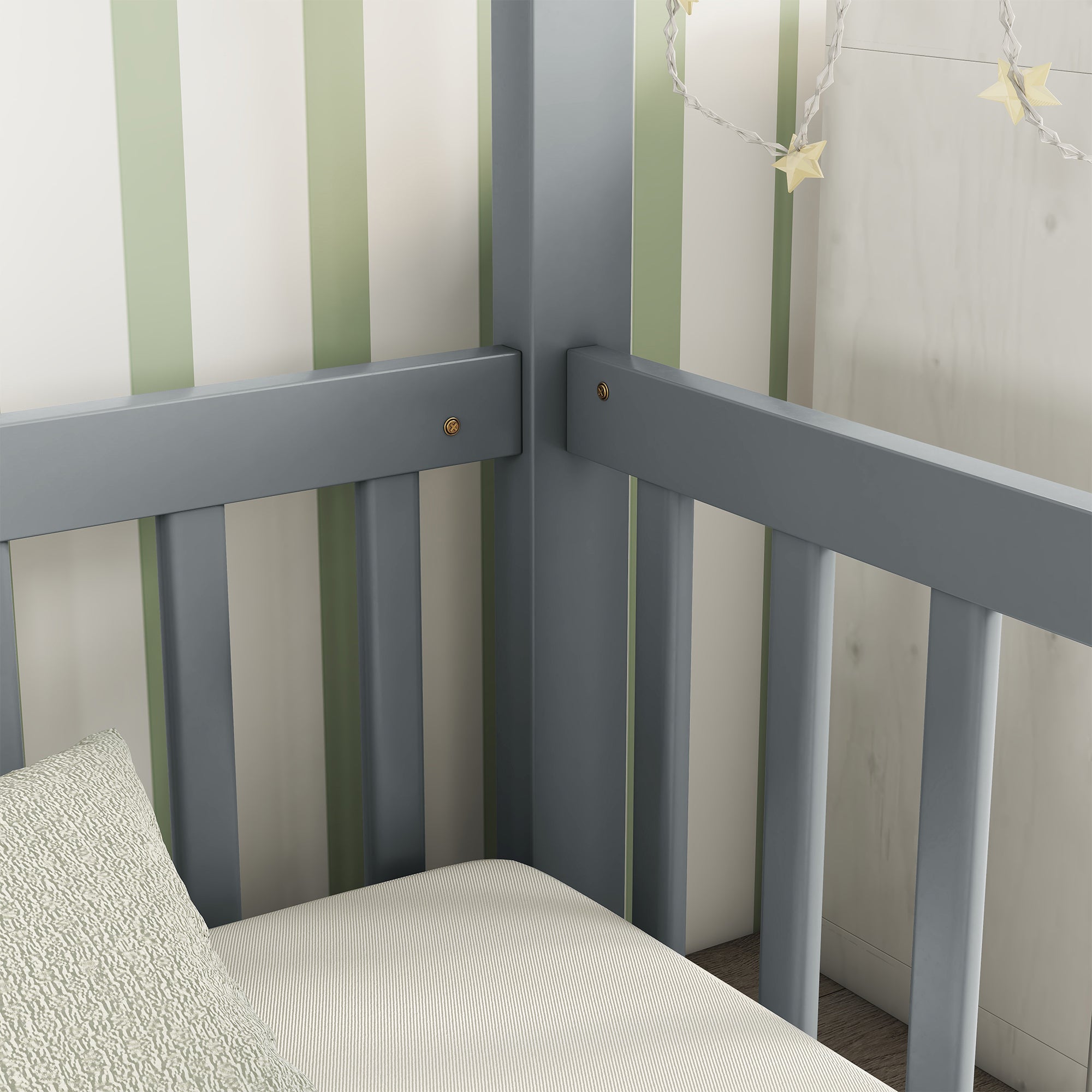 Gray Double Twin House-Style Toddler Floor Bed with Fence and Guardrails