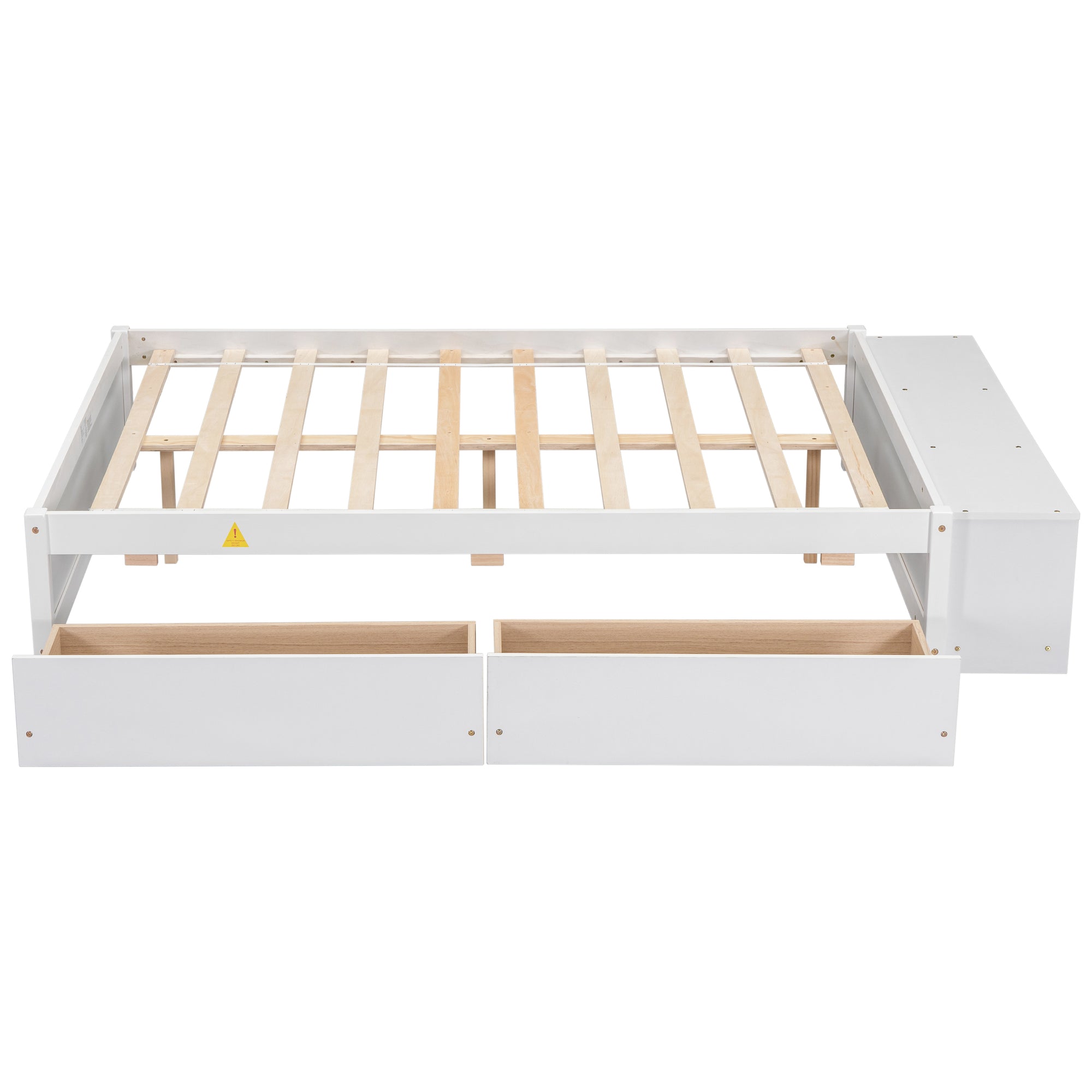 Full Size Bed with Storage Case and 2 Drawers in White