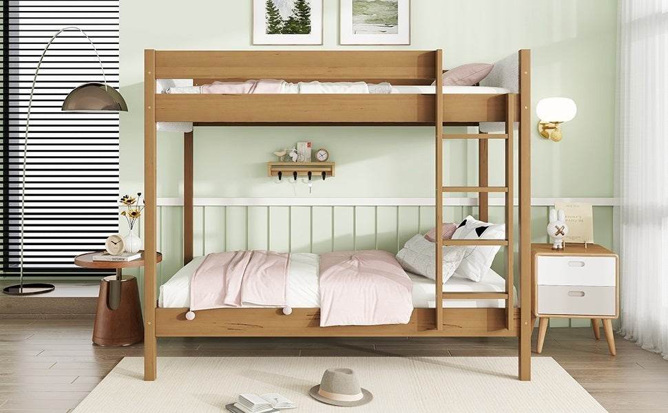 Twin Over Twin Bunk Bed with Upholstered Teddy Fleece Headboard and Footboard