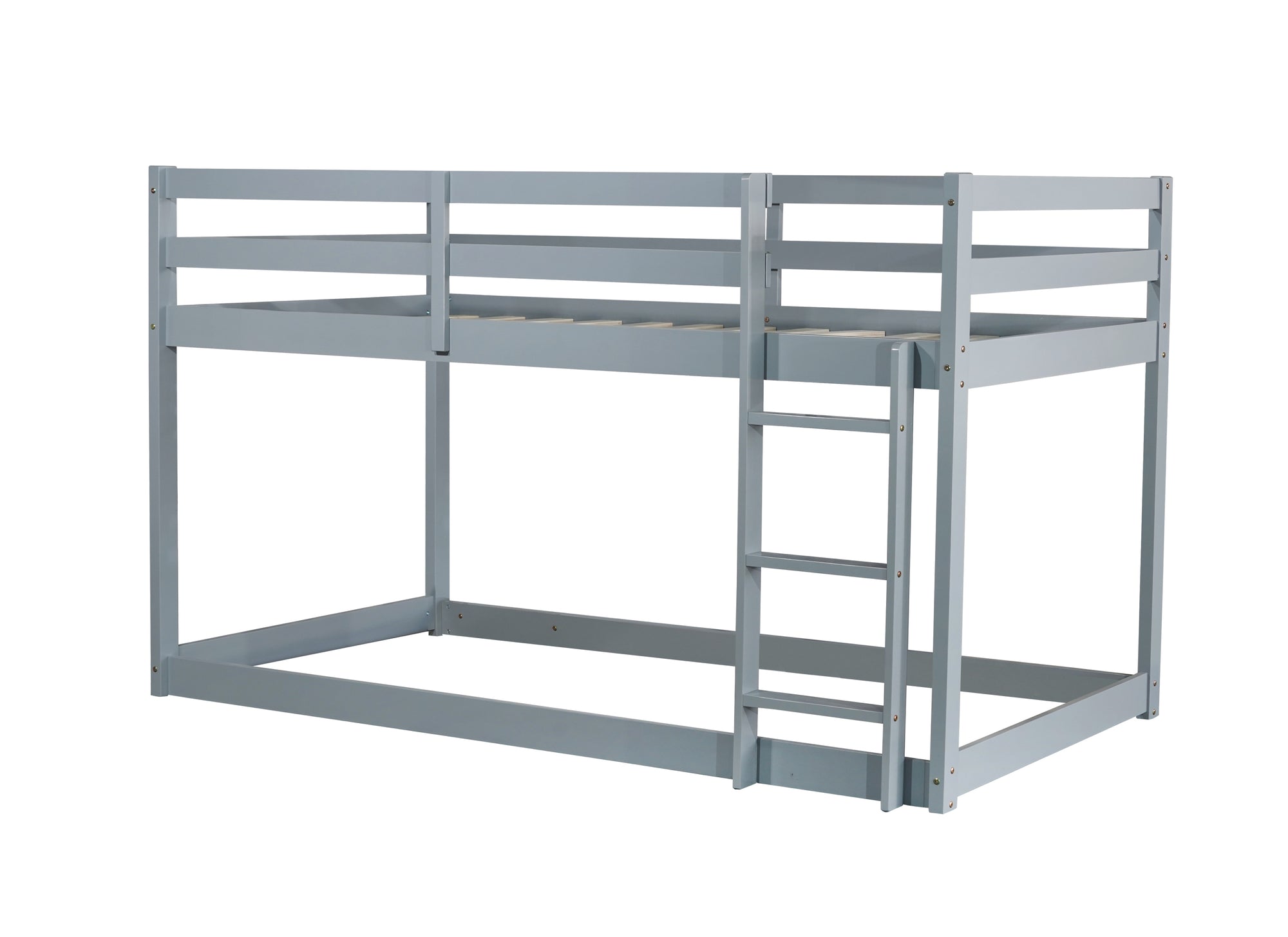 Gray Solid Rubber Wood Twin Over Twin Loft Bed with Ladder