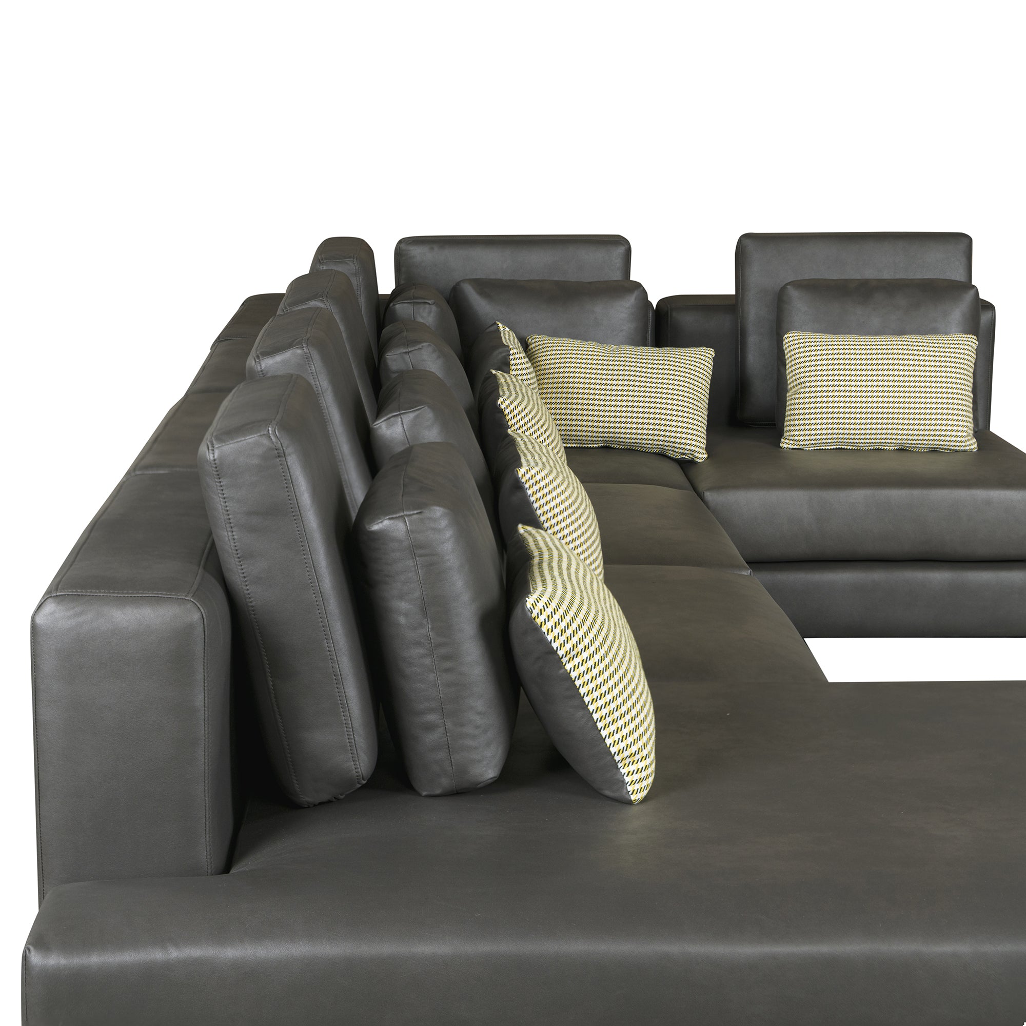 Casablanca Modular Sectional Sofa with Movable Ottoman in Black Palomino