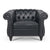 Black Mid-Century Faux Leather One Seater Sofa