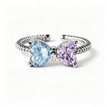 Load image into Gallery viewer, Double Birthstones Ring With Bow &amp; Twisted Rope Band In Gold
