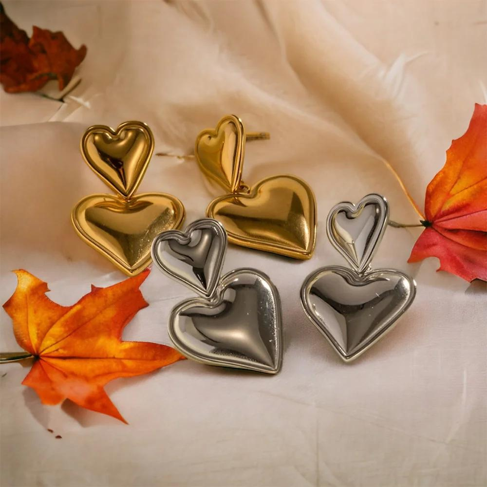 Double Heart Statement Earrings