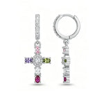 Load image into Gallery viewer, Dainty Colorful Gem Set Cross Earrings
