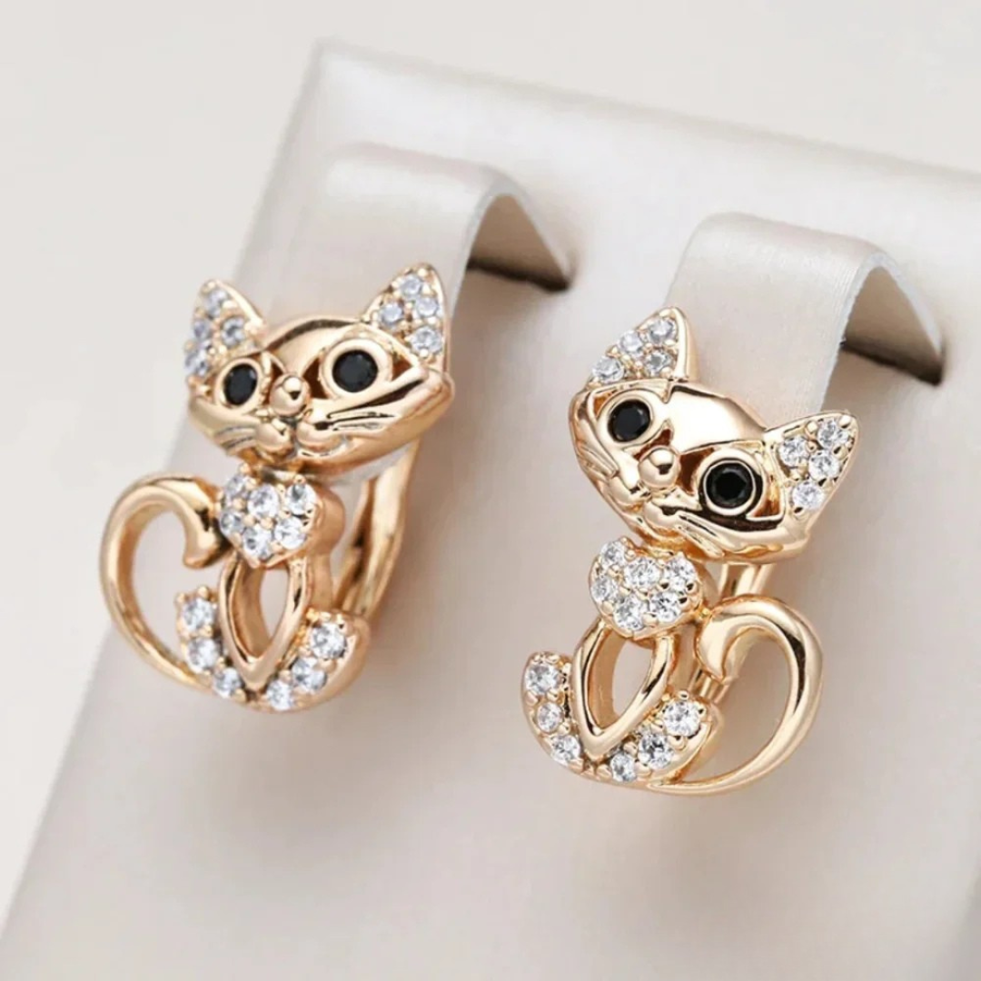 Sparkling Zirconia Cat Earrings