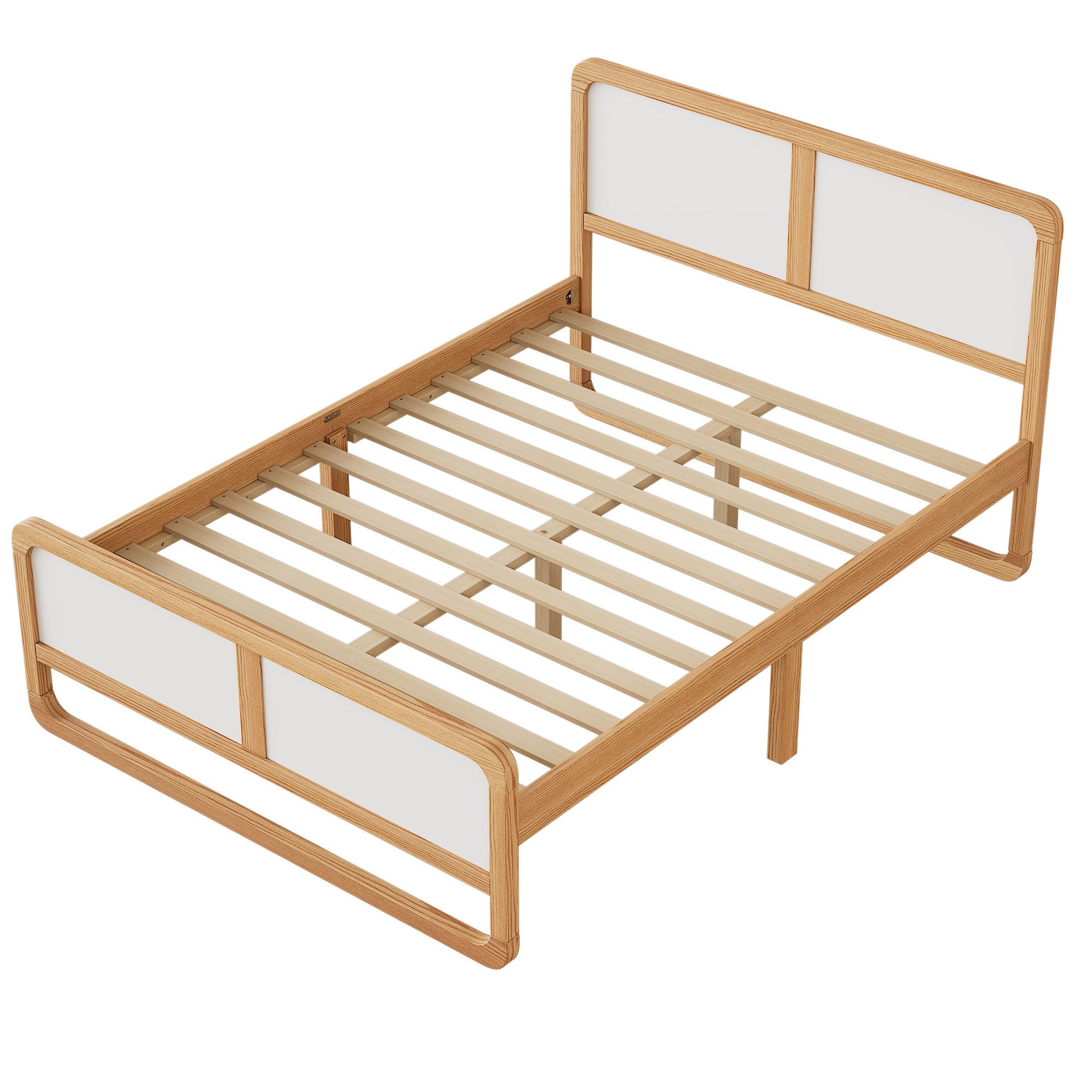 Modern Full Size Wood Bed Frame in White and Walnut