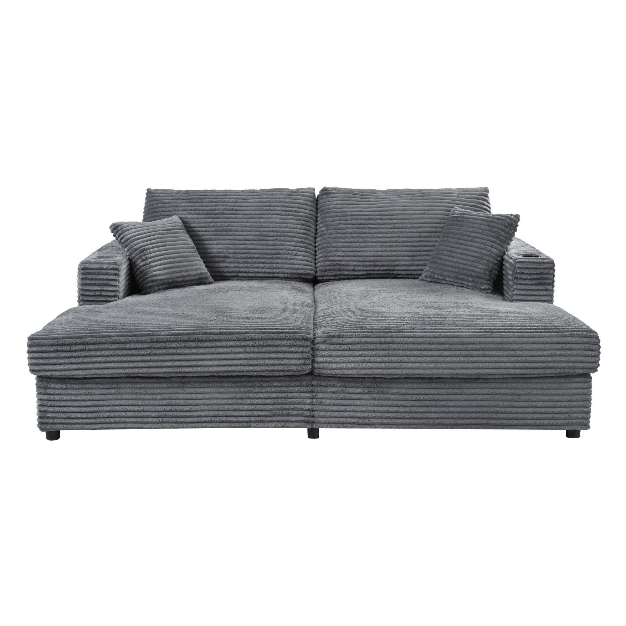 86.5" Dark Gray Corduroy Double Chaise Lounge Sofa