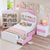 3-Pieces Bedroom Sets Twin Size Wooden Bed with Storage Drawers Nightstand and House-Shaped Rack In Pink White