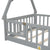 Gray Twin Tent-Shaped Toddler Floor Bed with Guardrails, Slats, and Door