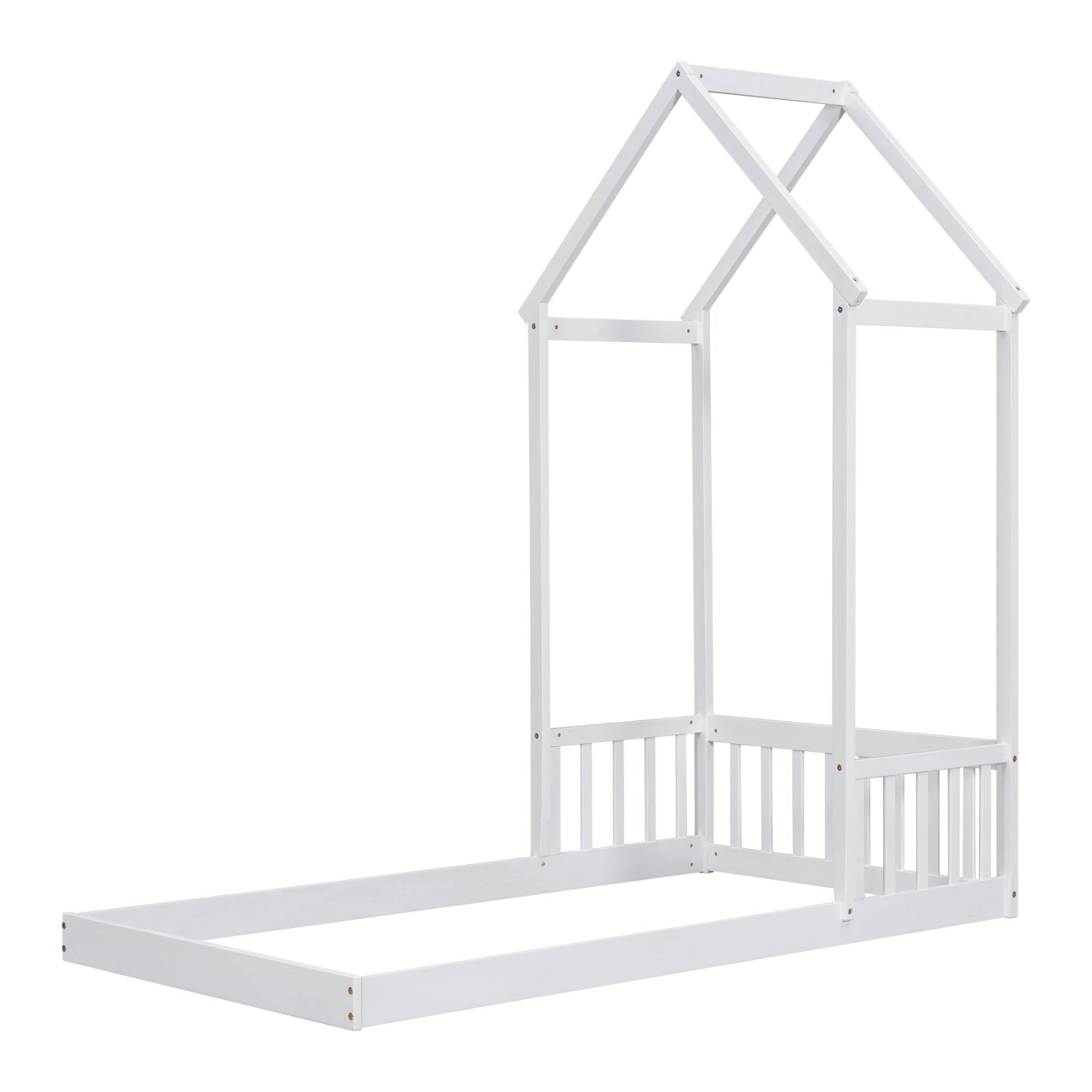 White Twin House-Shaped Roof Headboard Toddler Floor Bed