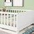 White Twin Toddler Floor Platform Bed with Built-in Book Storage Rack and Door