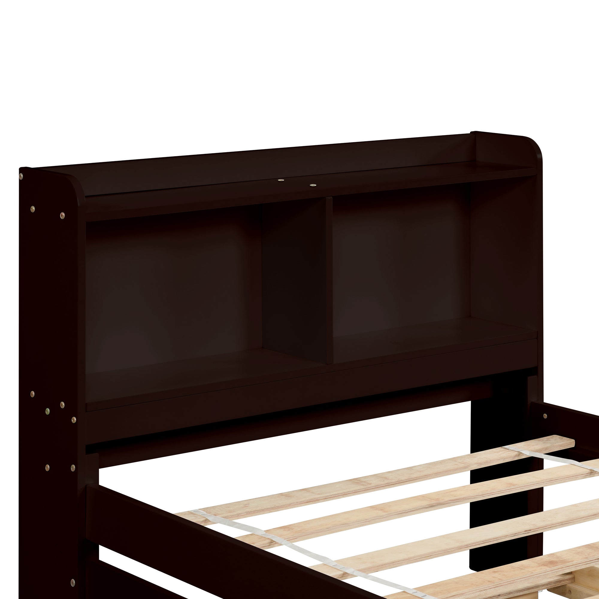 Twin Bed with Trundle and Bookcase Headboard in Espresso