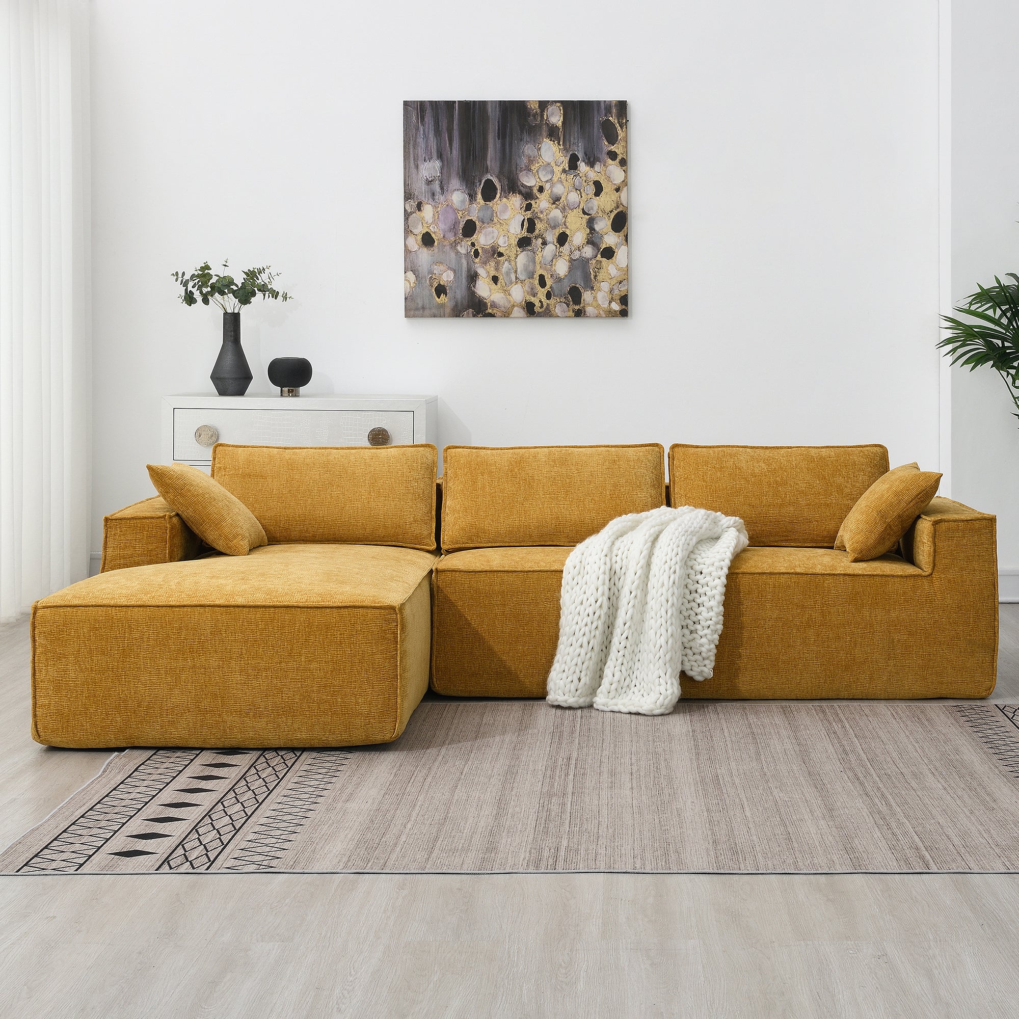 Cairo 4-Seat Modular Wrinkle-Resistant Chenille Sofa in Yellow