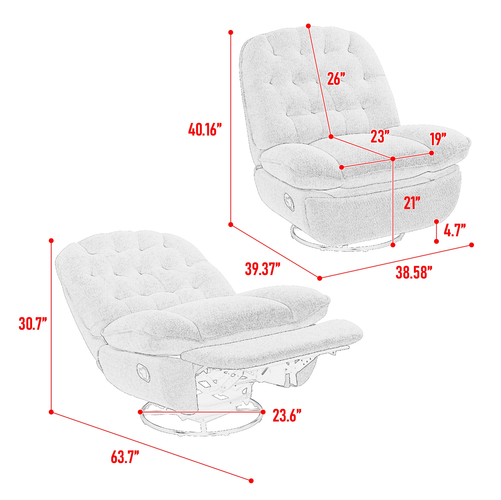 Baby Blue Upholstered Push-Back Recliner with Glider & Swivel