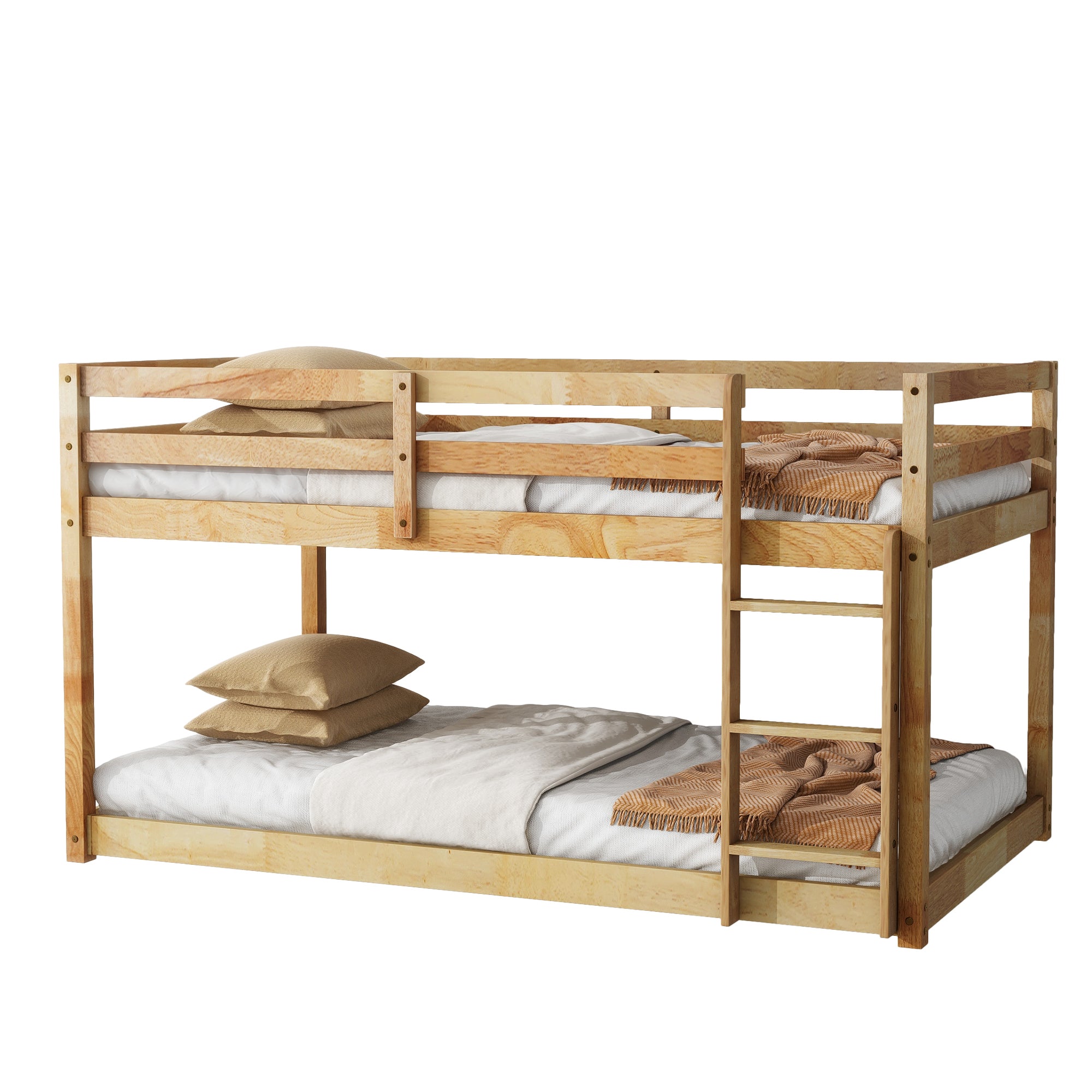 Twin Over Twin Rubber Wood Loft Bed with Ladder in Natural Finish