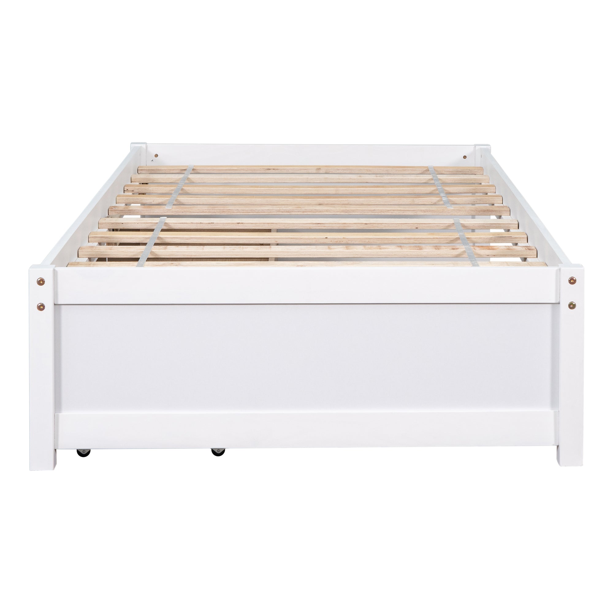 White Twin Bed with 2 Drawers, Solid Wood and No Box Spring Needed