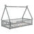 Gray Twin Tent-Shaped Toddler Floor Bed with Guardrails, Slats, and Door