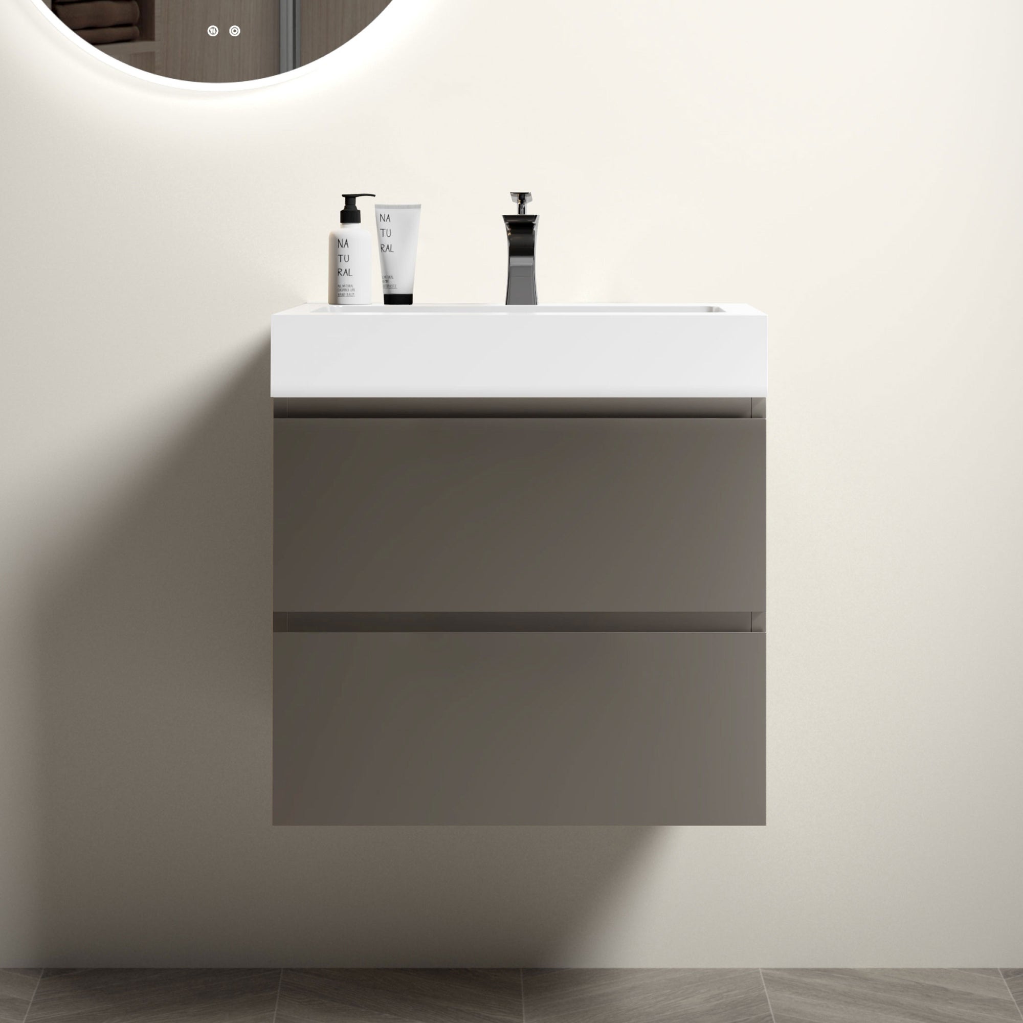 24 Gray Bathroom Vanity with Sink Large Storage Wall Mounted Floating Design One-Piece White Sink Basin Pre-assembled In Gray