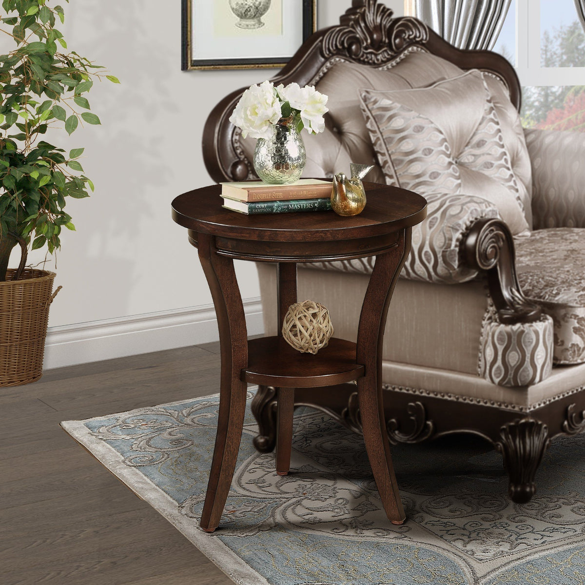 16&quot; Espresso Wood Round End Table with Open Shelf