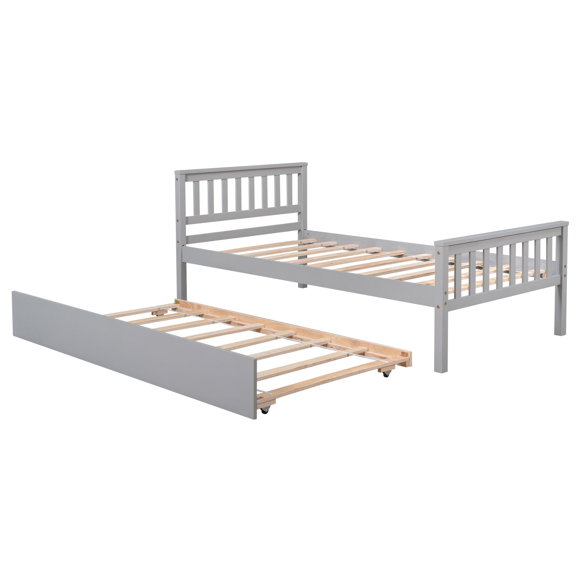 Gray Twin Platform Bed with Trundle, Headboard and Footboard