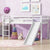 White Twin Low Loft Bed with Slide, Ladder, and Guardrails