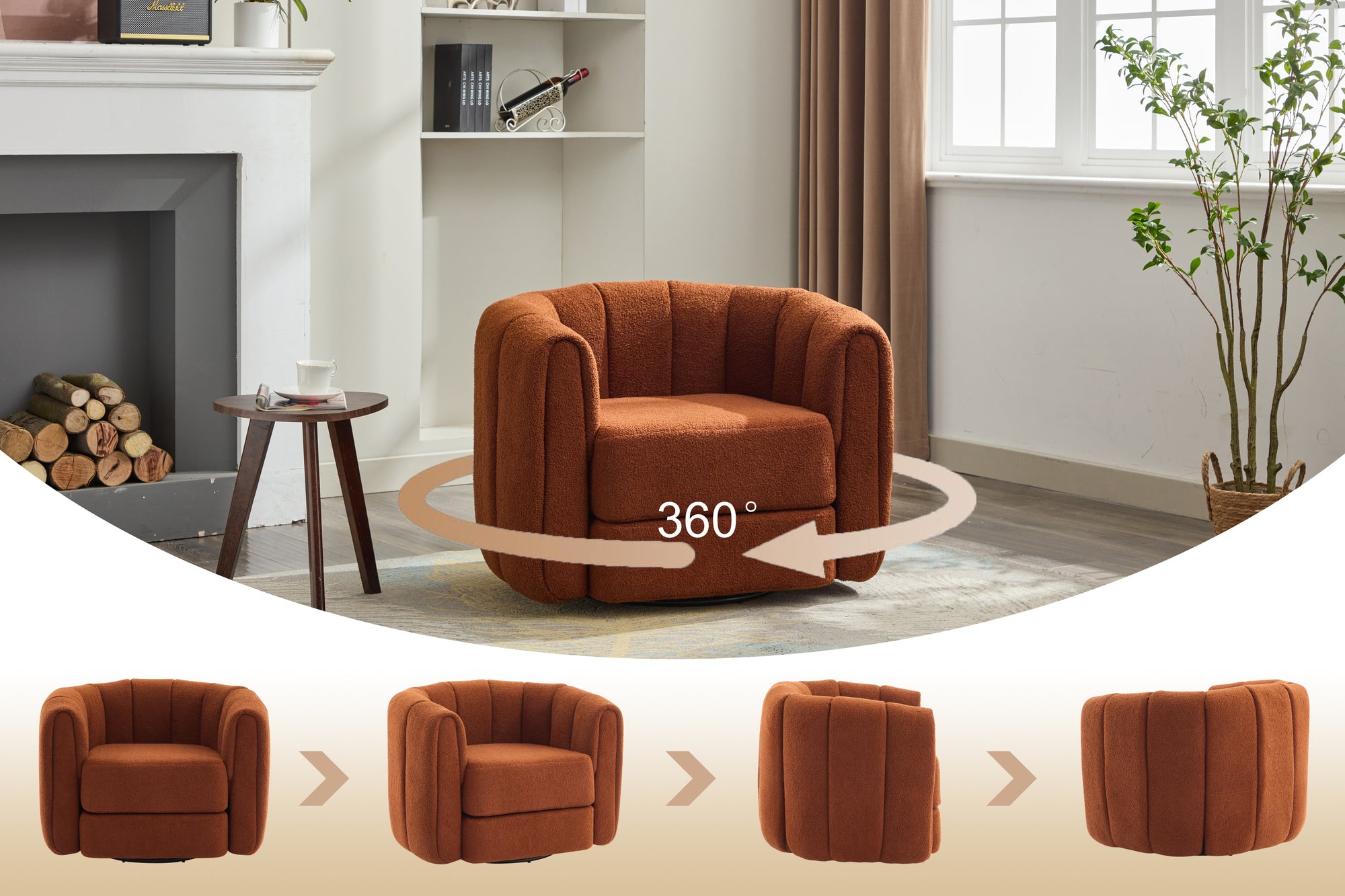 Swivel Accent Barrel Chair - Modern Upholstered Comfy Rotating Armchair for Living Room, Stylish and Functional