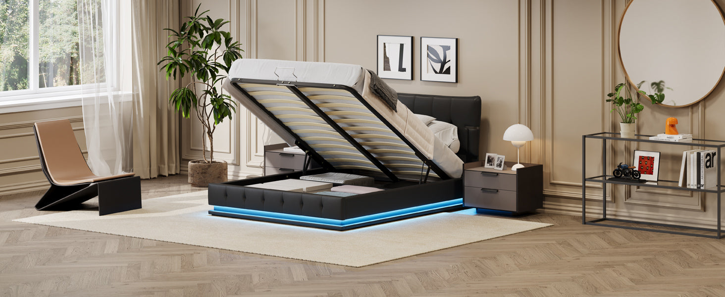 Hydraulic Lift Queen Bed with RGB LED Lighting