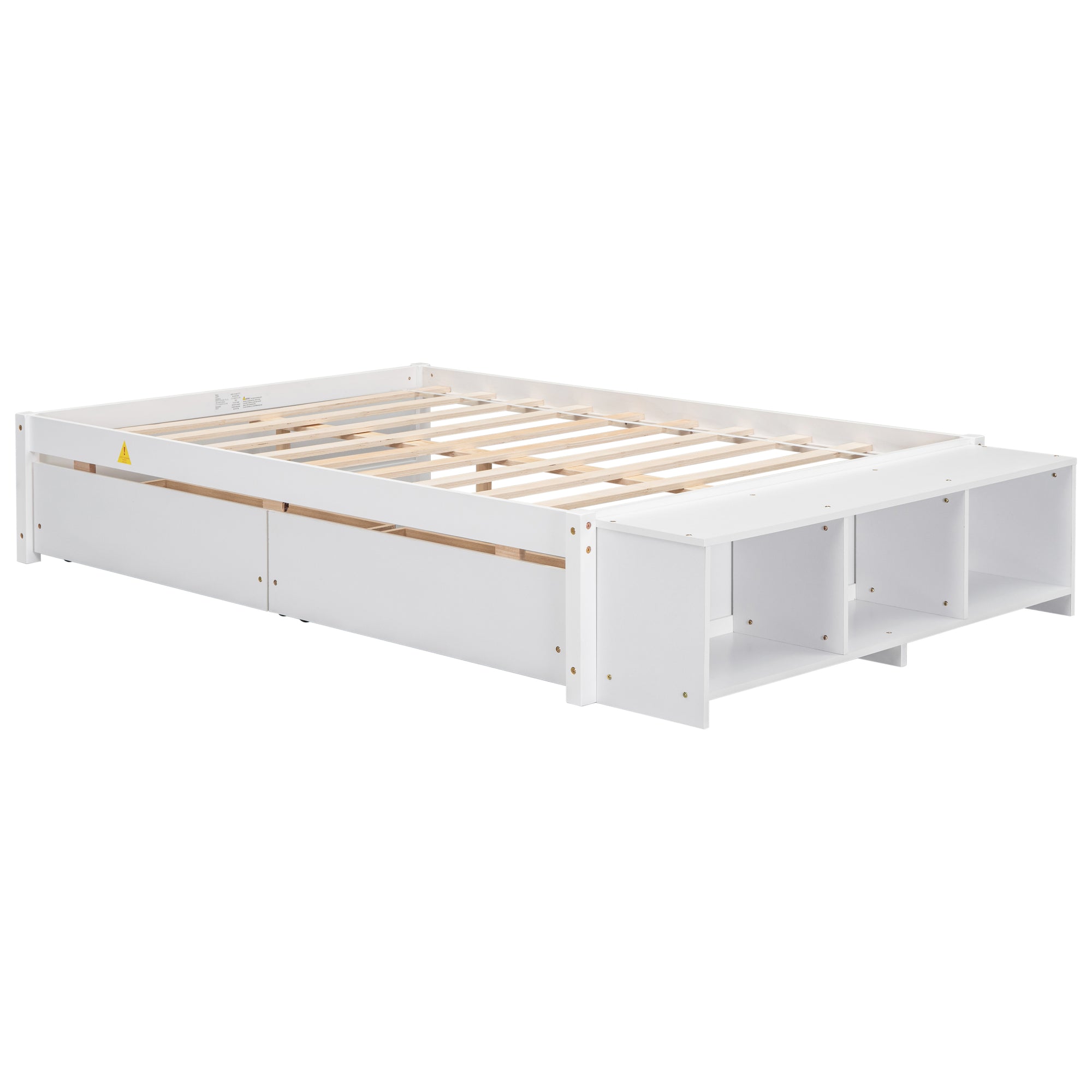 Full Size Bed with Storage Case and 2 Drawers in White