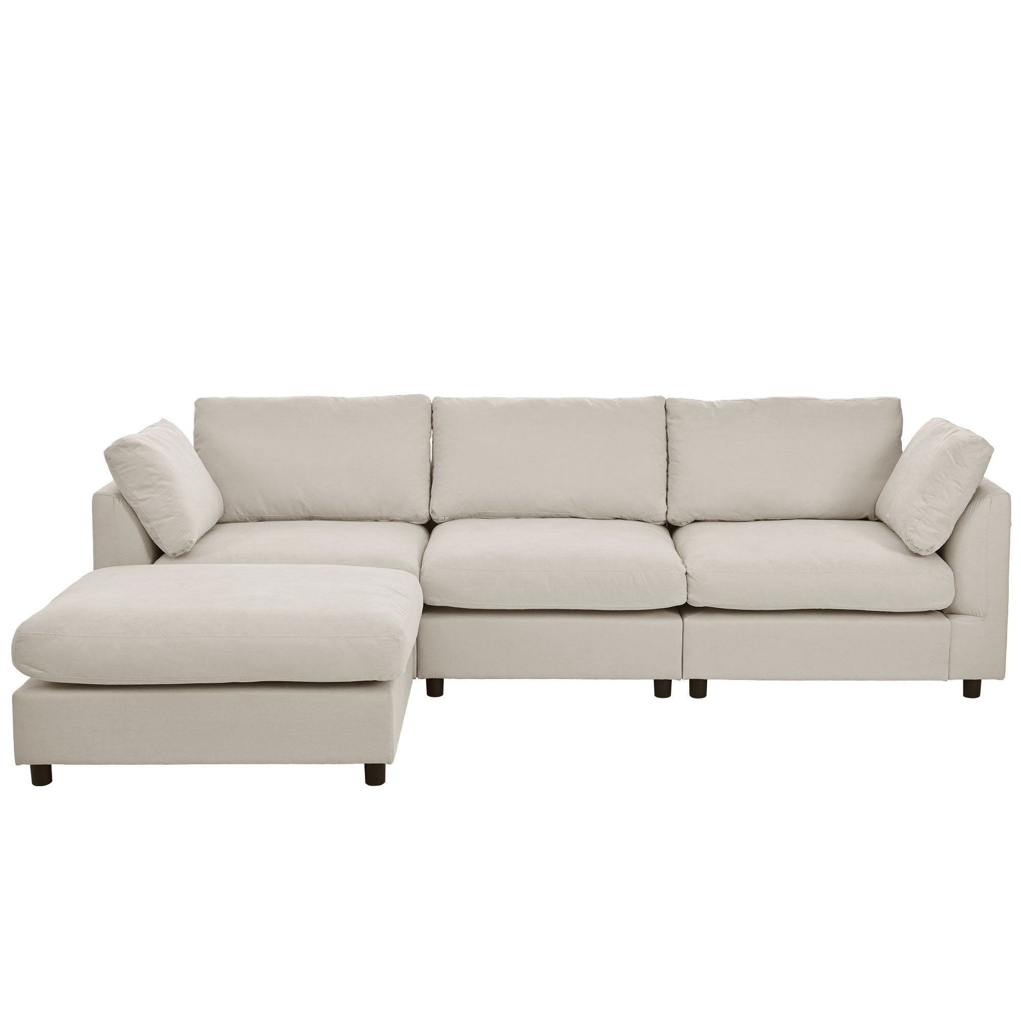 Spacious Beige Sectional Sofa with Adjustable Footrest and Deep Cushions