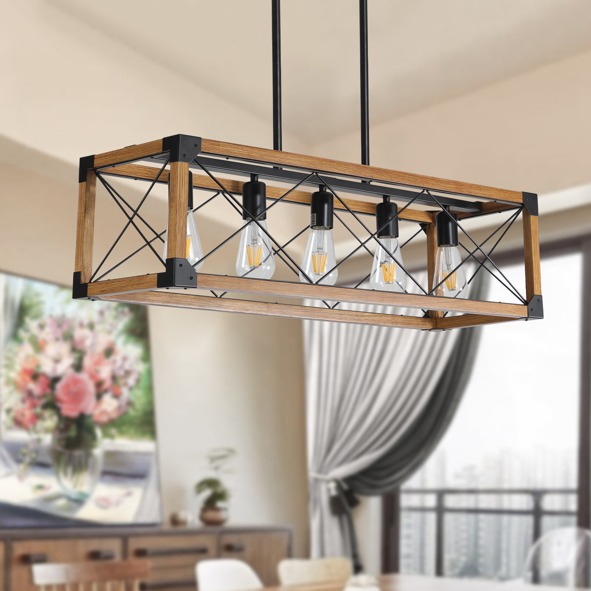 Walnut 5-Light Retro Farmhouse Chandelier