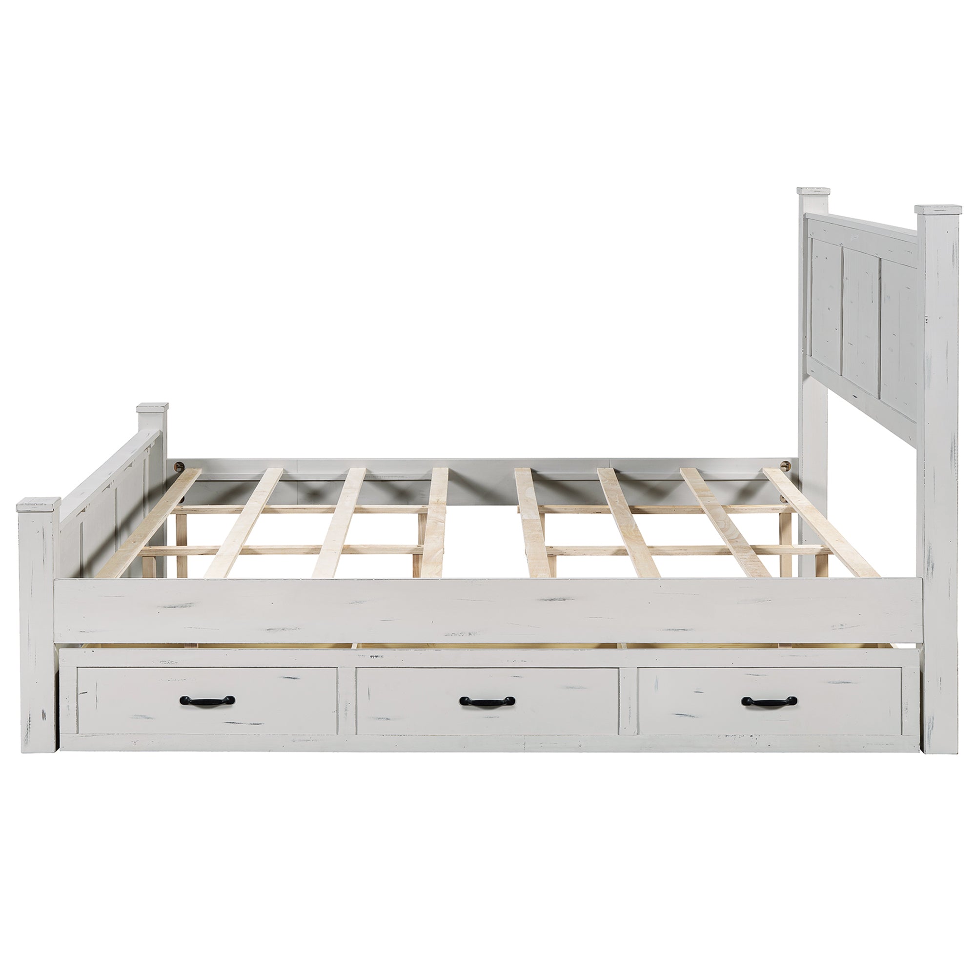 Ancient White King Size Farmhouse Bed with Storage Drawers