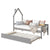 Twin House Wooden Daybed with Trundle and Guardrails in Gray