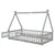 Gray Twin Tent-Shaped Toddler Floor Bed with Guardrails, Slats, and Door