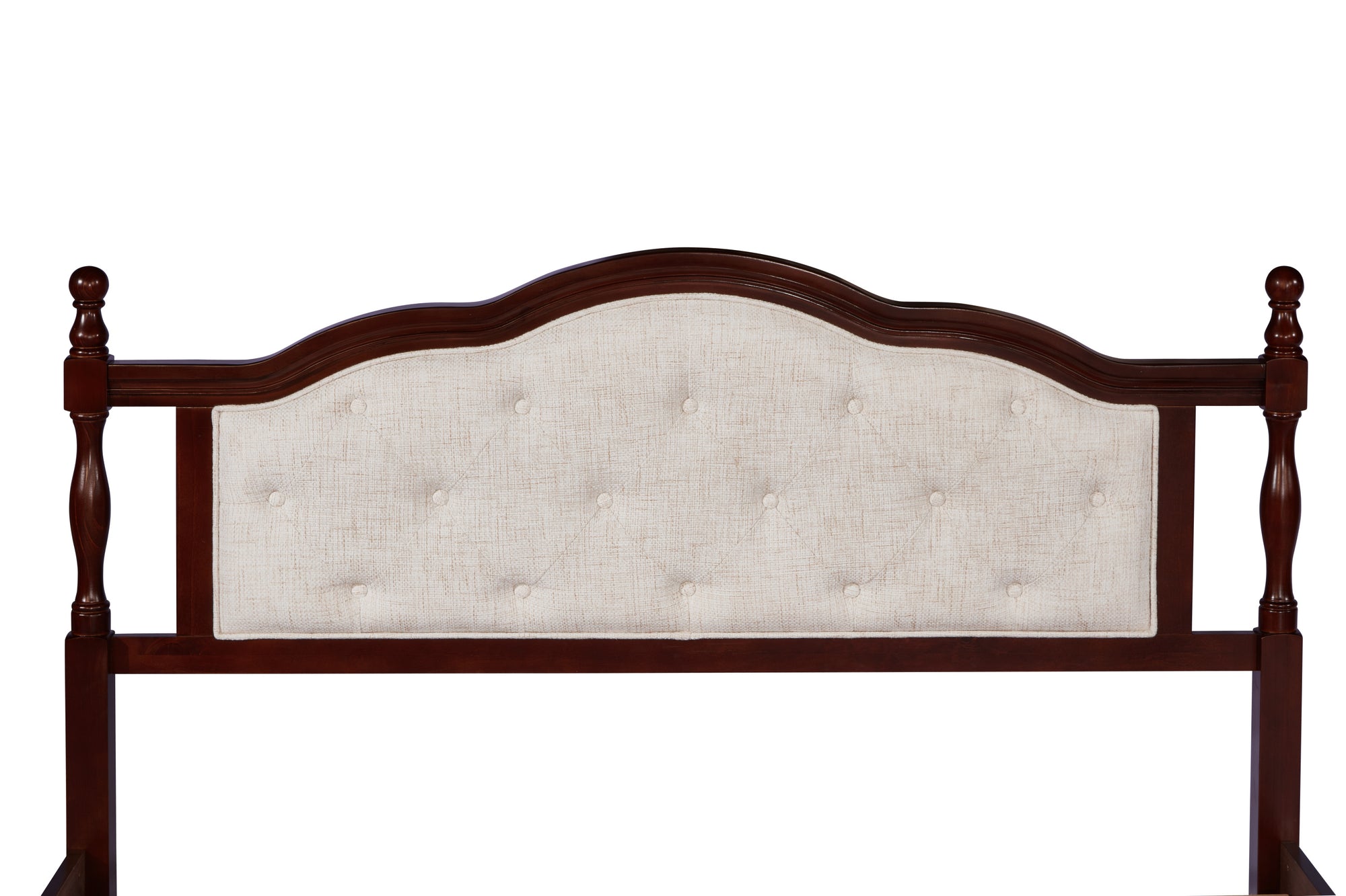 Classic Queen Size Pine Wood Bed with Upholstered Headboard