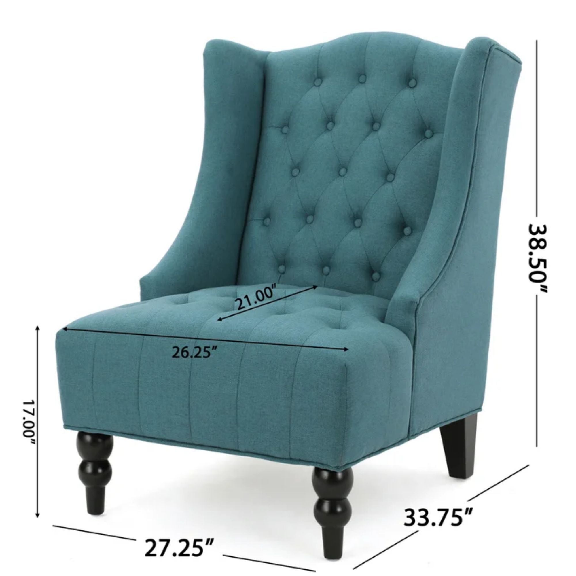 Upholstered Wingback Accent Chair In Teal Fabric