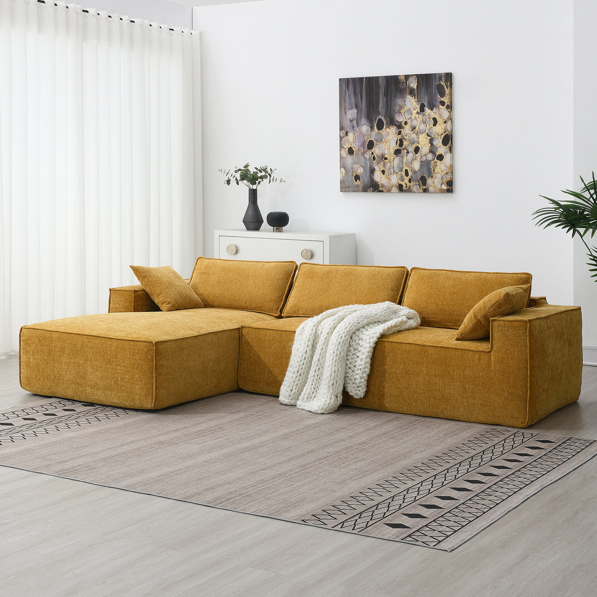 Cairo 4-Seat Modular Wrinkle-Resistant Chenille Sofa in Yellow