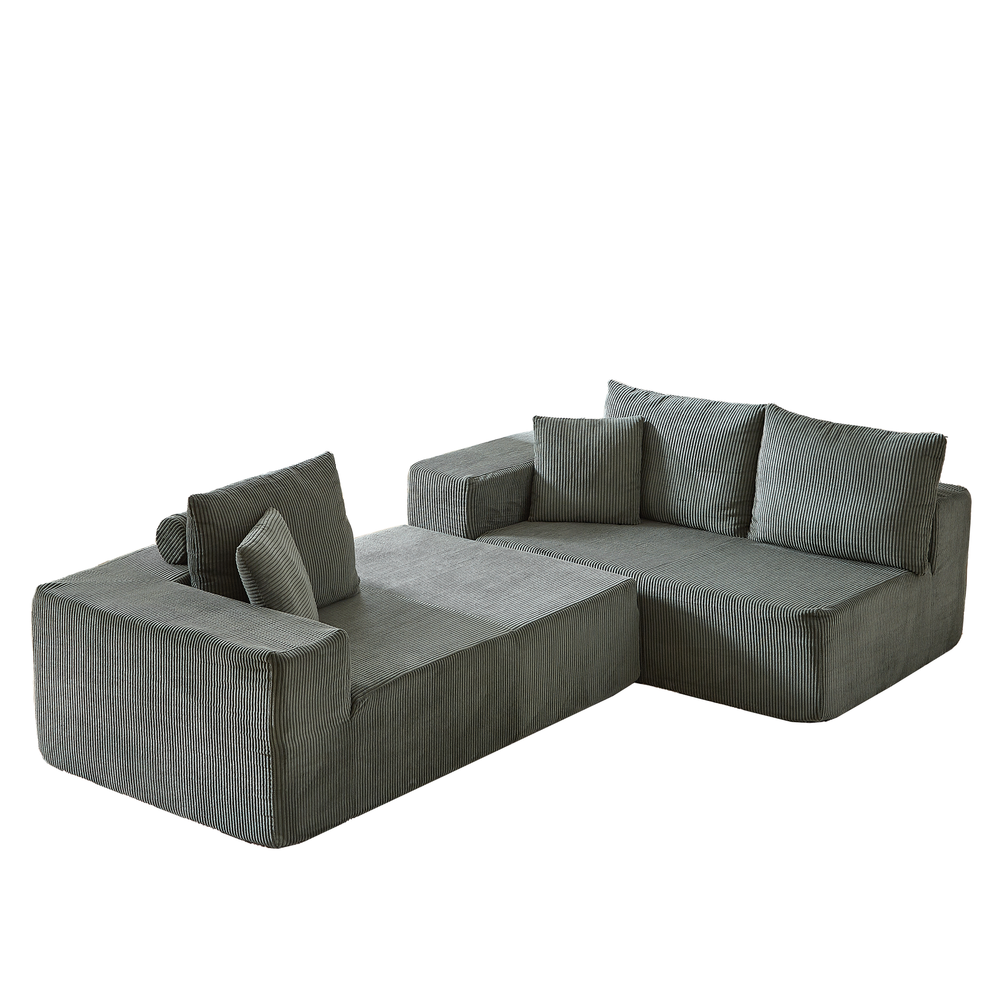 3-Seater Modular Corduroy Sofa In Green Flexible Configuration